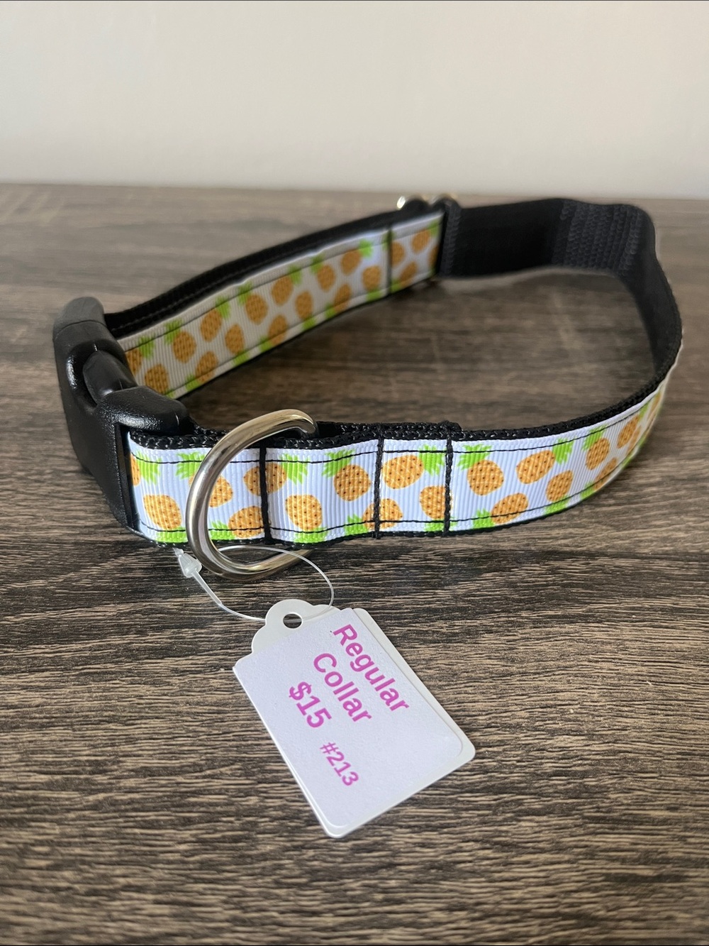 Pineapple Print Adjustable Dog Collar - White & Yellow